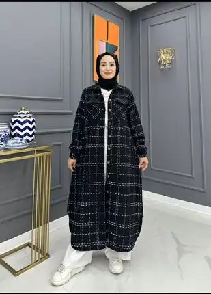 Long Checkered Button-Down Tunic