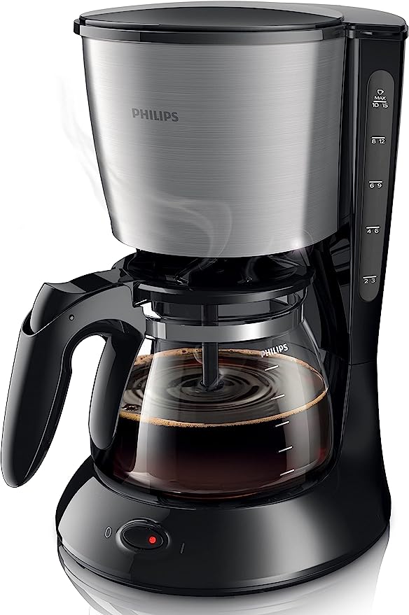 Philips HD7462/20 Coffee Maker, Glass Jug, 1.2L Capacity, Machine Washable, 1000 W, Black, Metal