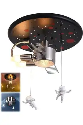 Spaceship Design Kids Room Ceiling Lamp Astronaut Theme, Modern Black Lighting, Ø40cm