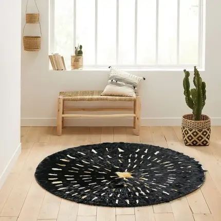 Black Natural Fur Round Carpet