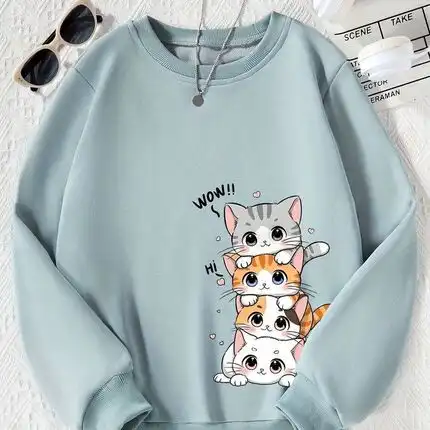 💙 Sky-blue hoodie with cute cat designs and a soft, cozy touch 🐾
