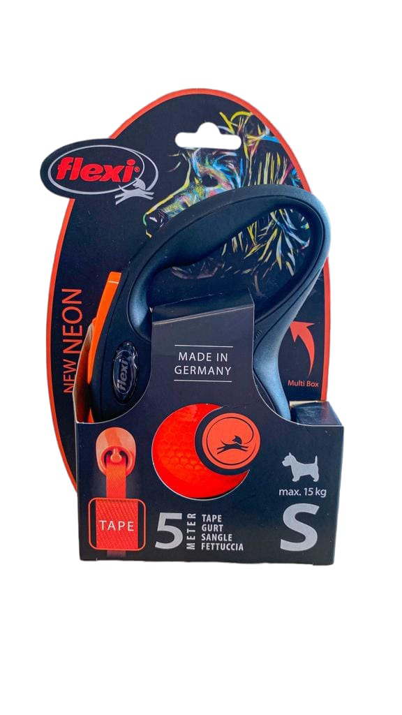 Flexi New Neon Orange Luminous Stripe Automatic Leash 5m Small