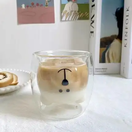 Double glass bear cup