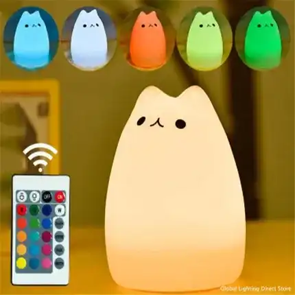 Cute Cat's glowing night light has seven vibrant colors that change the color pattern
