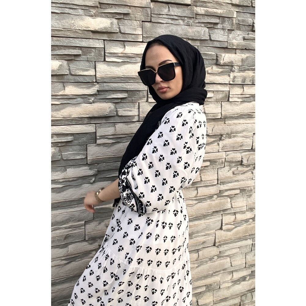 ETHNIC PATTERN LONG DRESS ECRU