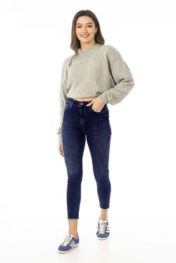 Women's Navy Blue High Waist Skinny Jeans Denim Pants
