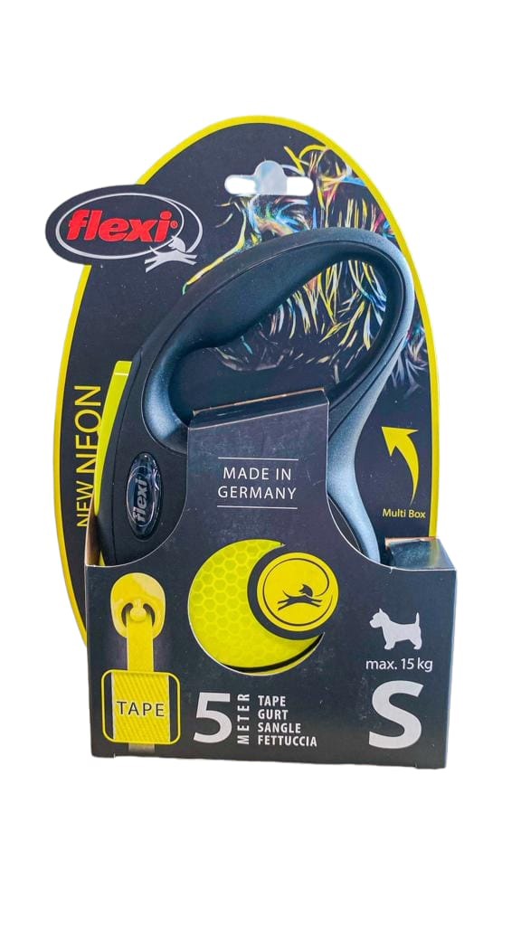 Flexi New Neon Yellow Luminous Stripe Automatic Leash 5m Small