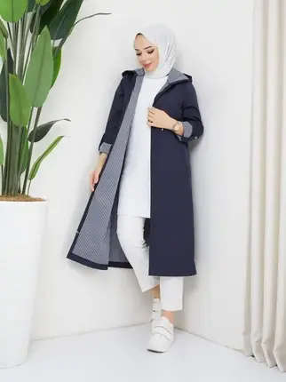 Garnished Trench Coat- Navy Blue