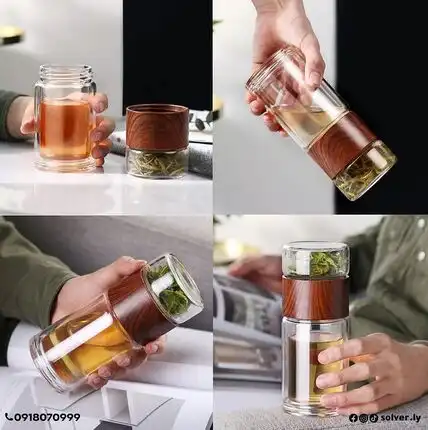 A cup with a strainer and a wooden handle 300ml