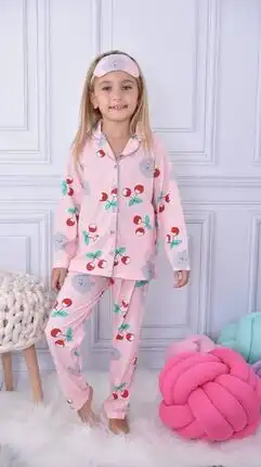 Cherry pattern pajama set with button front 