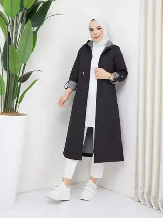 Garnished Trench Coat- Black