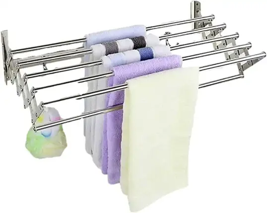 Stainless Steel Wall Mounted Foldable Towel Rack Expandable Accordion Design Silver 42-80cm