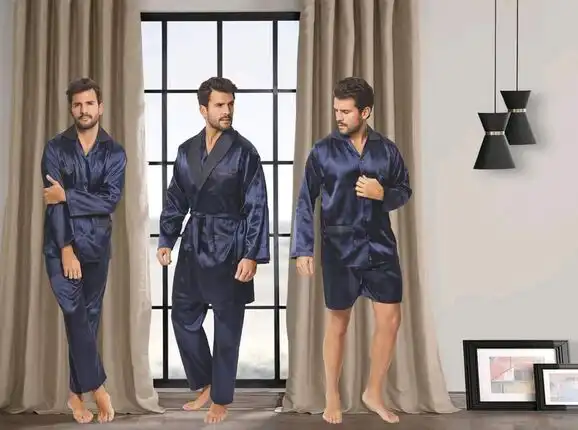 Men's satin pajamas, three pieces