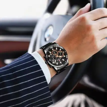 Reward watch for men, scratch-resistant watch lens, anti-rust straps, black