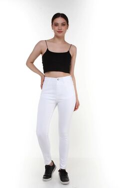 Women's White High Waist Slim Leg Denim Pants Skinny Jeans