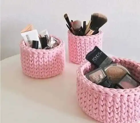 A set of three-piece makeup brush holder baskets, handmade with kilim thread