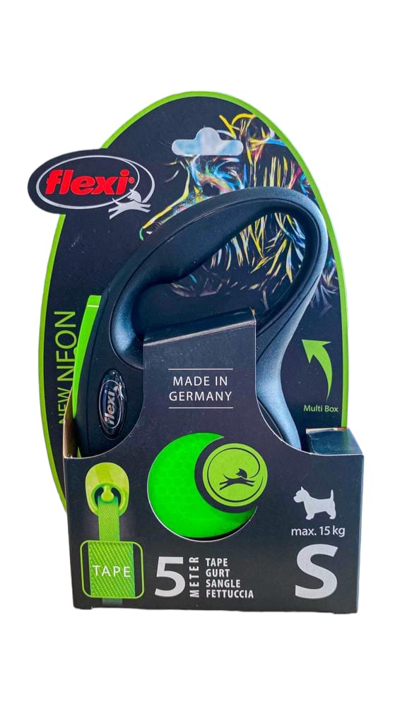 Flexi New Neon Green Luminous Stripe Automatic Leash 5m Small