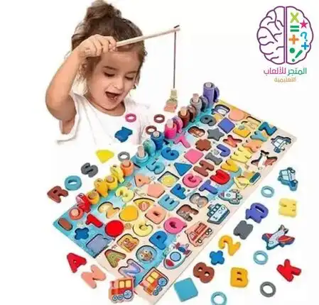 Magnetic Fishing Toy for Toddlers, Wooden Fishing Car Puzzle with Numbers and Shapes, Educational To