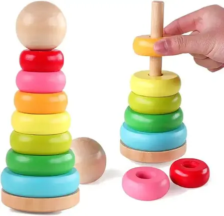 Jemim Stacking Rings Toy Wooden Rainbow Educational Toy for Toddlers 18 Months 2 Years Old Kids Boys