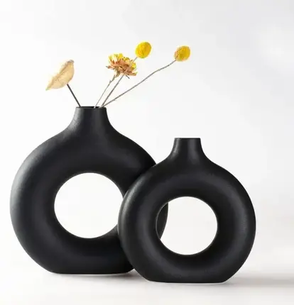 Black double circular vase