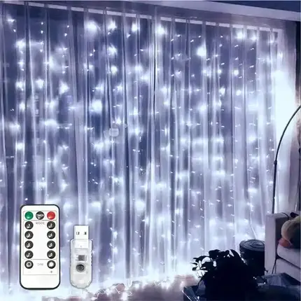 Gluckluz Window Curtain String Lights 300 LED Sparkling Stars Design for Indoor Outdoor Wedding Part