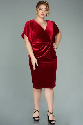 Red velvet short evening dress