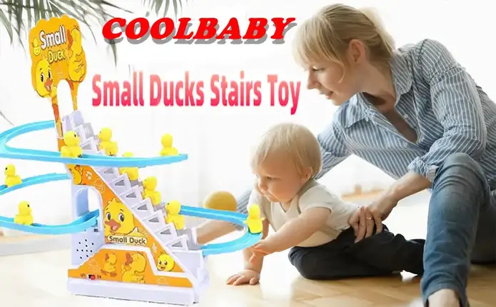 Duck climbing stairs with music