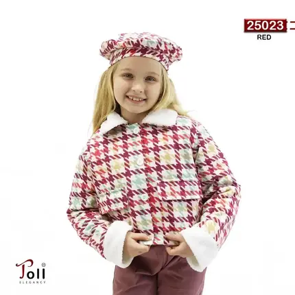 Girls' fur-lined jacket with a beret