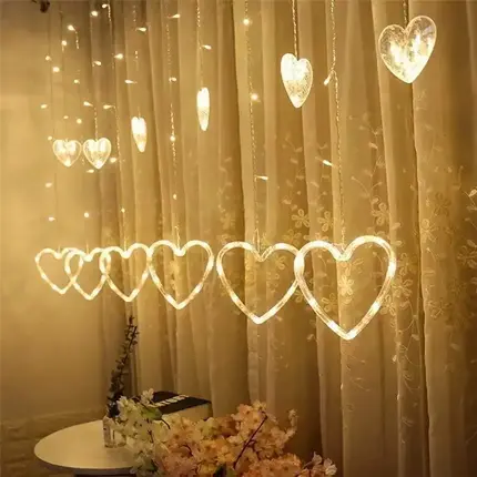 Curtain Light 138 LED Love Heart Remote Control Curtain Light, Suitable for Valentine's Day, Christm