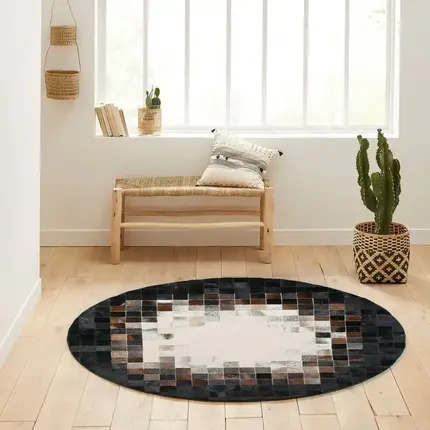 Black White Color Natural Calfskin Patchwork Carpet