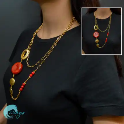 Natural Stone Coral Necklace with Chain