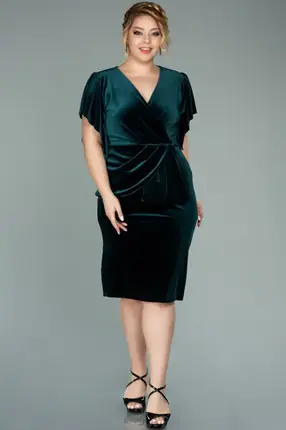 Green velvet short evening dress